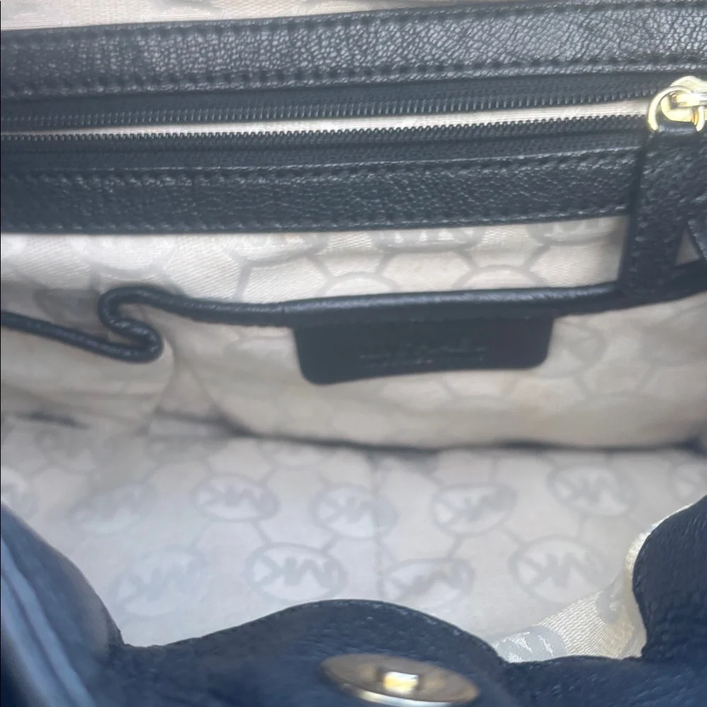Michael Kors Hamilton Black Leather Tote with Gold-Tone Accents